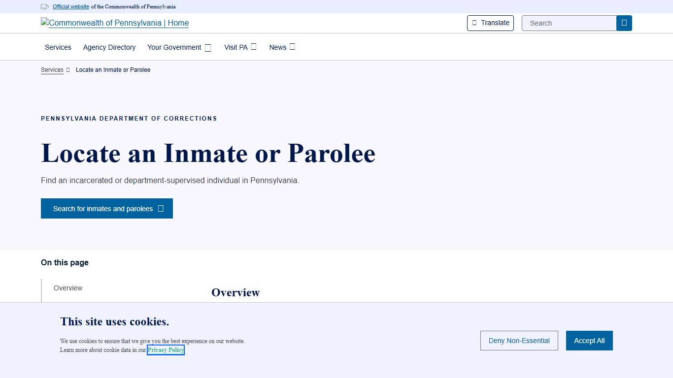 Locate an Inmate or Parolee | Commonwealth of Pennsylvania