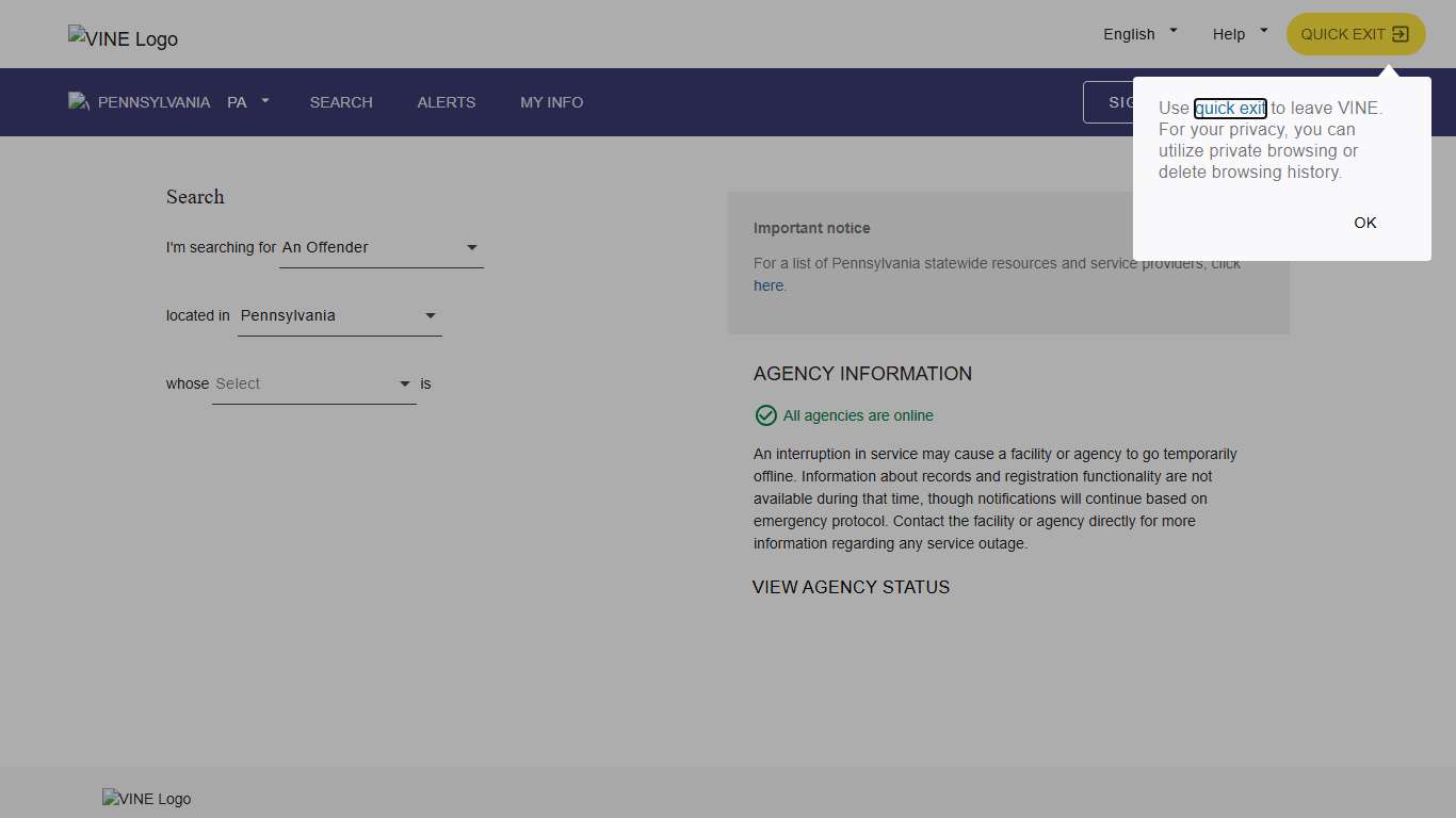 VINELink - Pennsylvania - Search